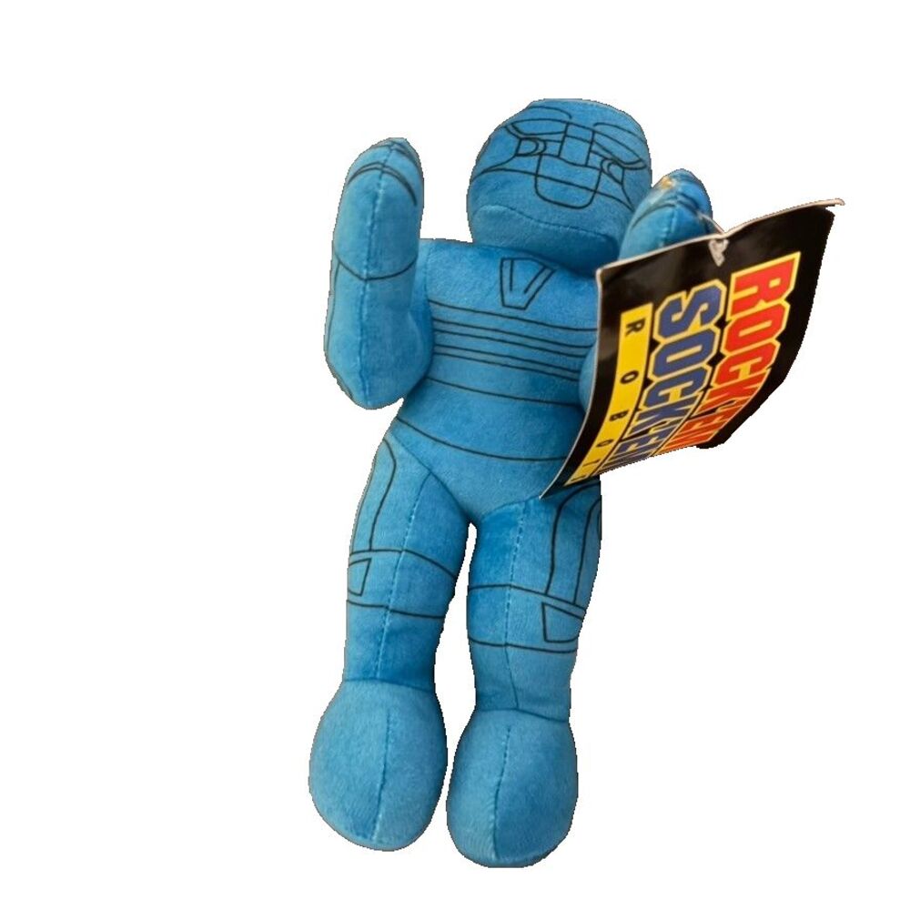 Rockem Sock Em Robot Plush Stuffed Toy Blue 8" NWT